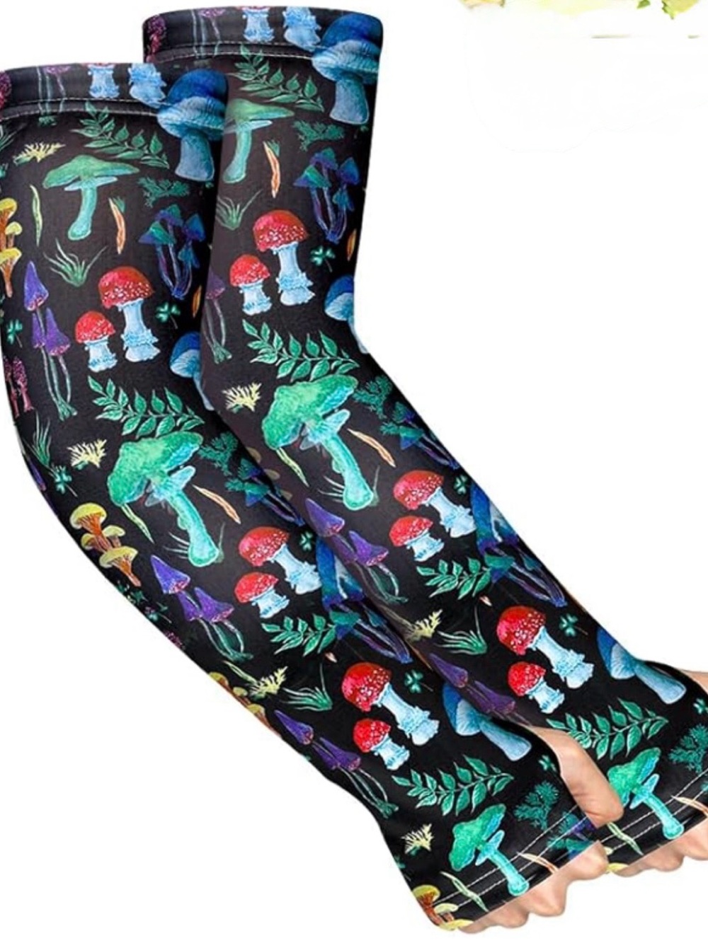 Mushroom Print Black gardening sleeves.